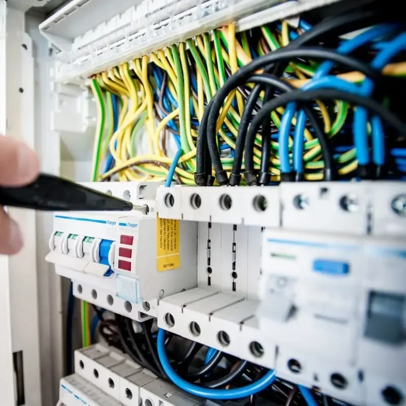 Electrician working on the wiring of a switchboard