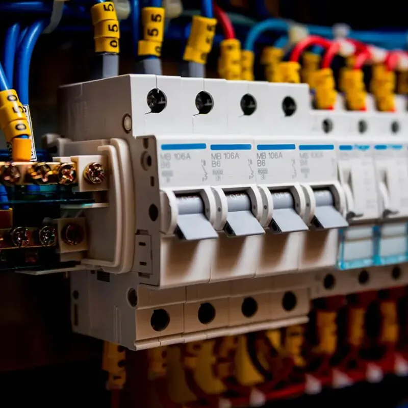 Row of circuit breakers in a switchboard